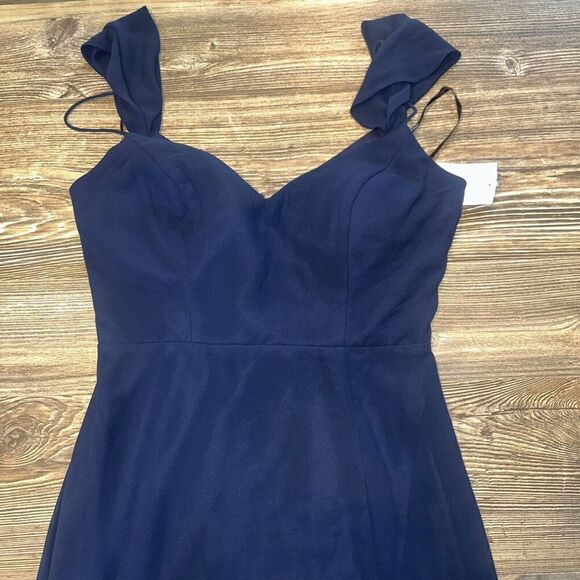 BILL LEVKOFF CLASSICS BRIDESMAID DRESS Navy Blue Satin Double Strap Size 2. 13 - Picture 1 of 7